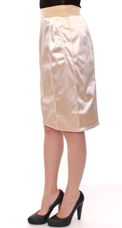 Beige Silk Above Knees Pencil Skirt