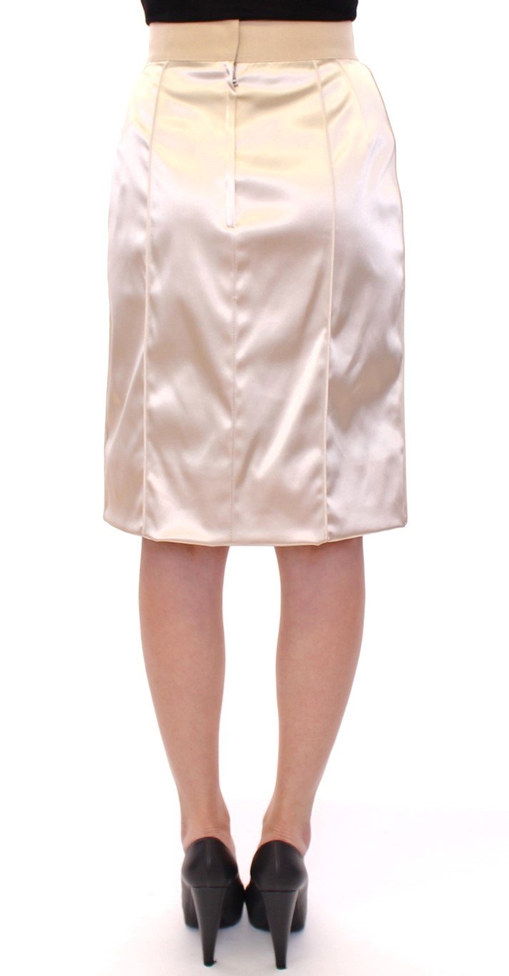 Beige Silk Above Knees Pencil Skirt