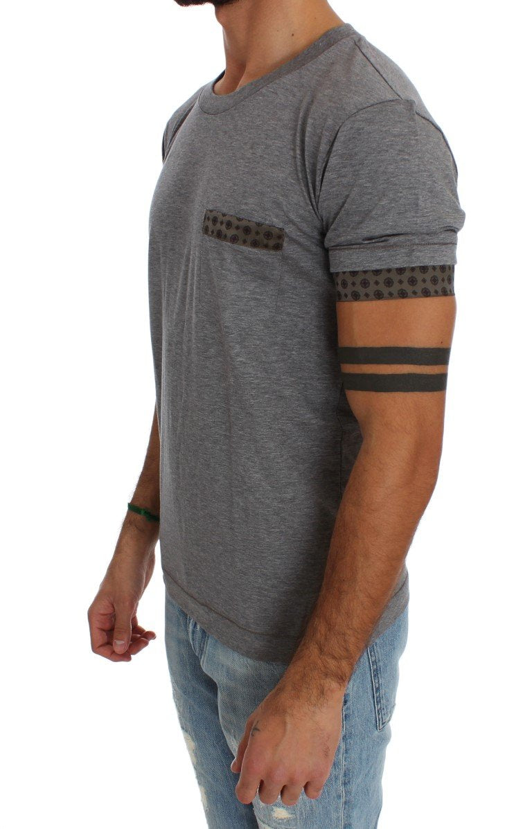 Gray Cotton Baroque Crewneck T-shirt