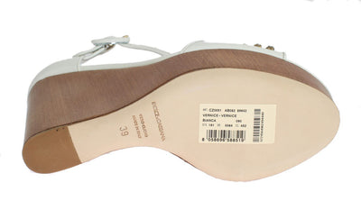 White Leather Crystal Wedges Sandals