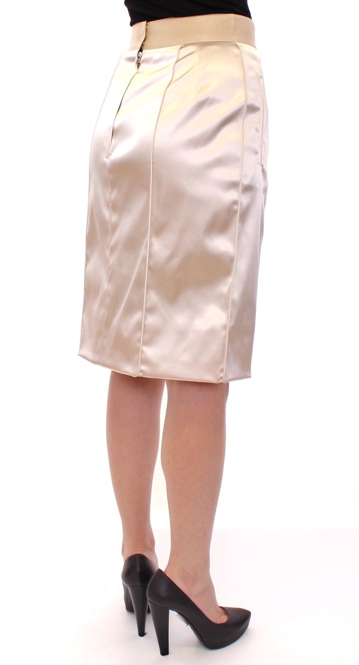 Beige Silk Above Knees Pencil Skirt