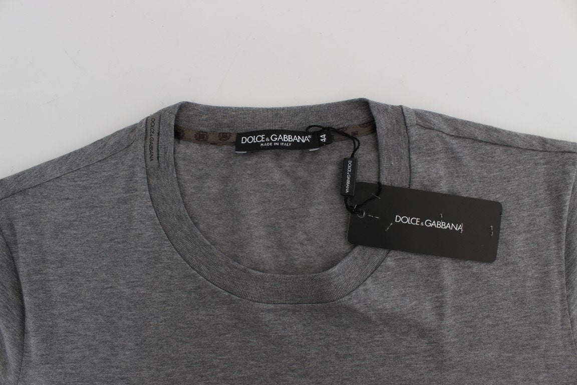 Gray Cotton Baroque Crewneck T-shirt