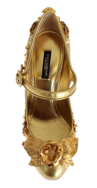 Gold Leather Floral Studded Pumps