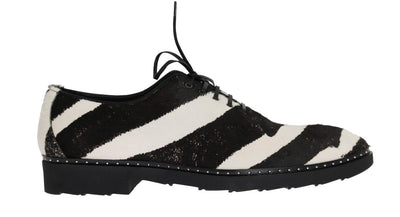 Black White Striped Pony Hair Shoes