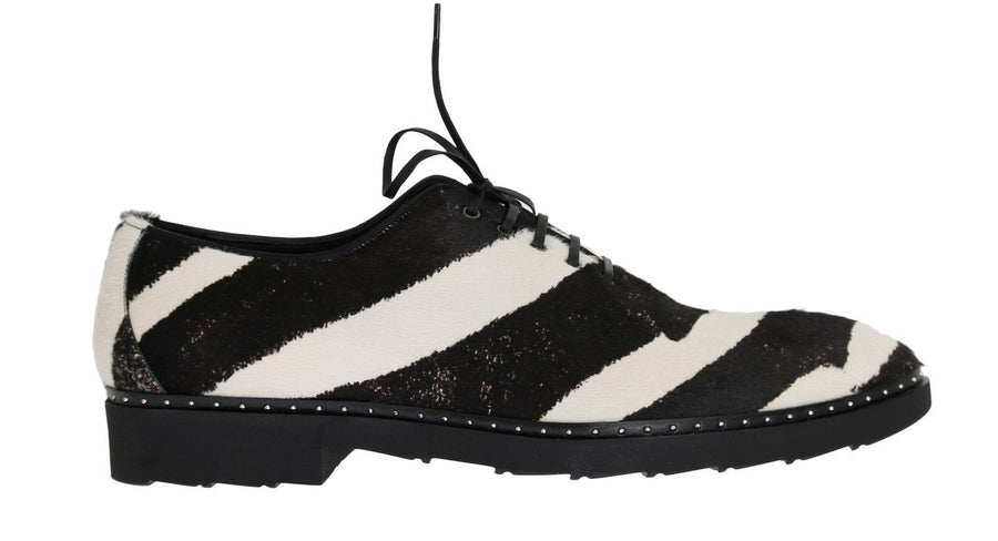 Black White Striped Pony Hair Shoes