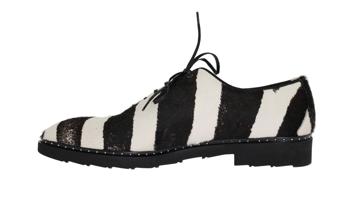 Black White Striped Pony Hair Shoes