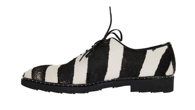Black White Striped Pony Hair Shoes