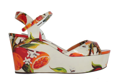 White Leather Oranges Wedges Sandals