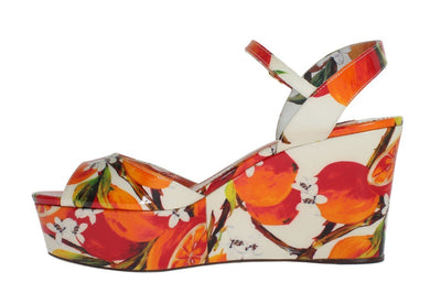 White Leather Oranges Wedges Sandals