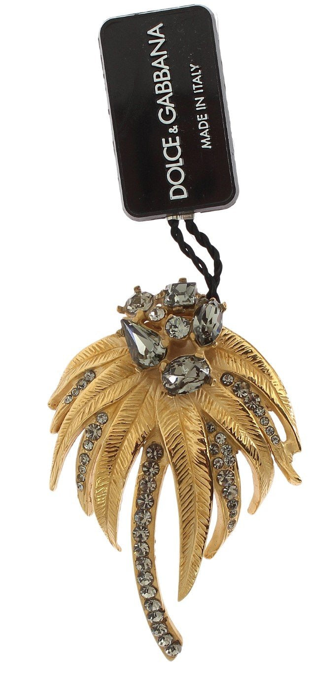 Gold Brass Gray Crystal Floral SICILY Brooch