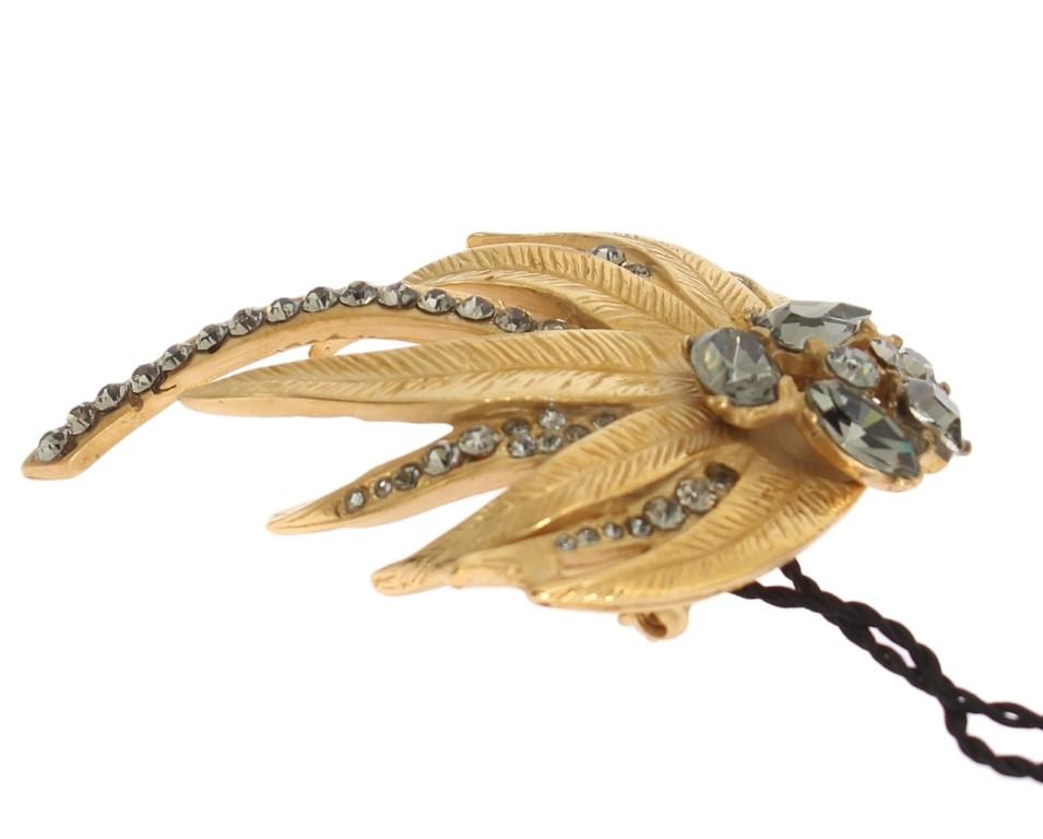 Gold Brass Gray Crystal Floral SICILY Brooch