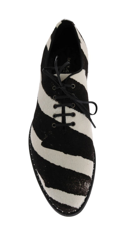 Black White Striped Pony Hair Shoes
