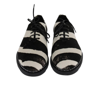 Black White Striped Pony Hair Shoes