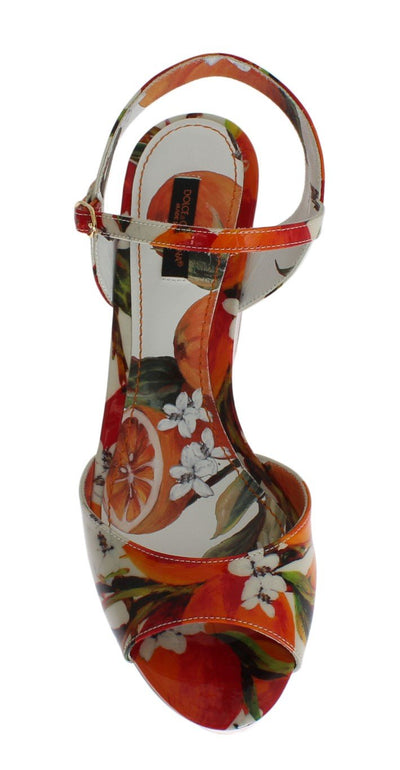 White Leather Oranges Wedges Sandals