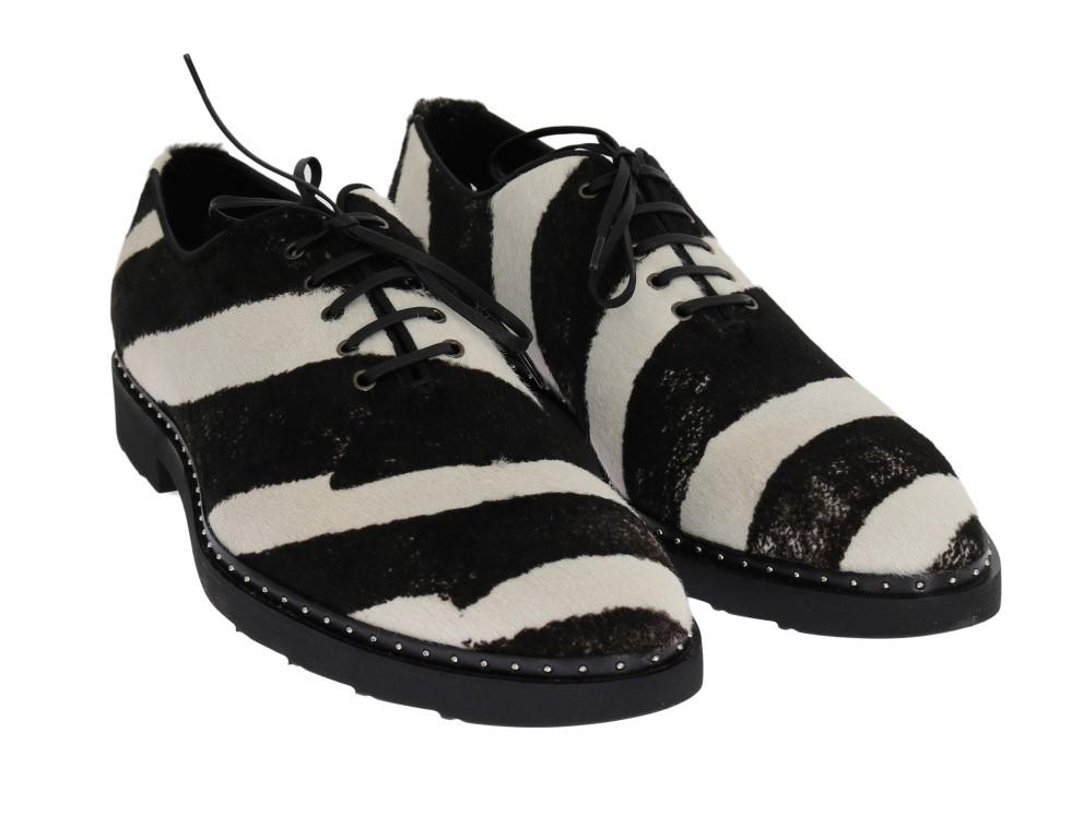 Black White Striped Pony Hair Shoes