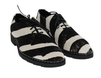 Black White Striped Pony Hair Shoes