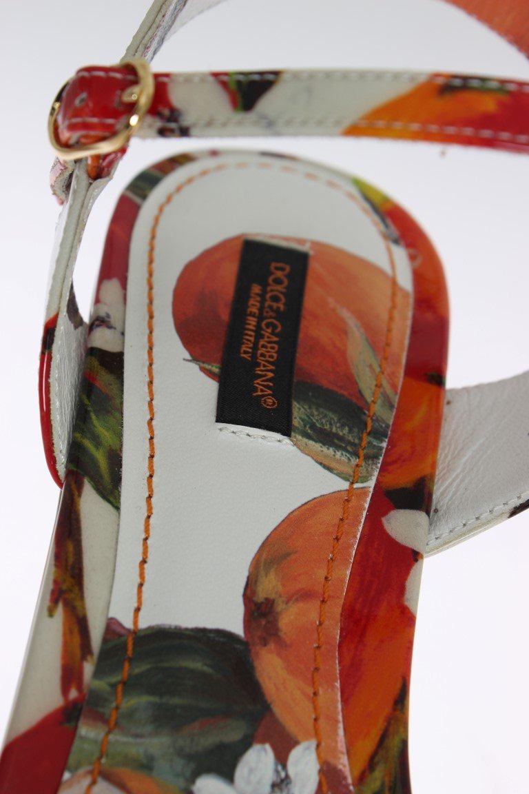White Leather Oranges Wedges Sandals