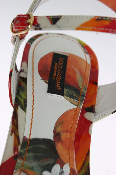 White Leather Oranges Wedges Sandals