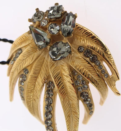 Gold Brass Gray Crystal Floral SICILY Brooch