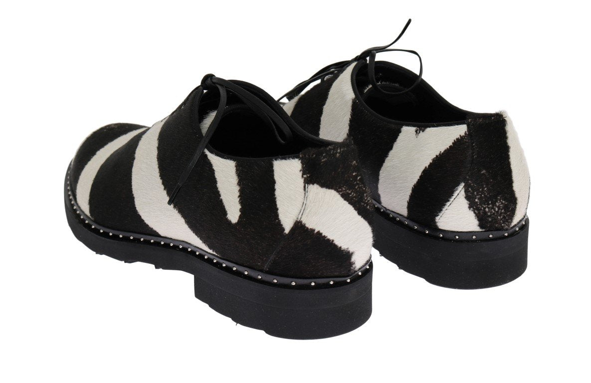 Black White Striped Pony Hair Shoes