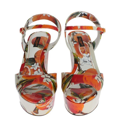 White Leather Oranges Wedges Sandals