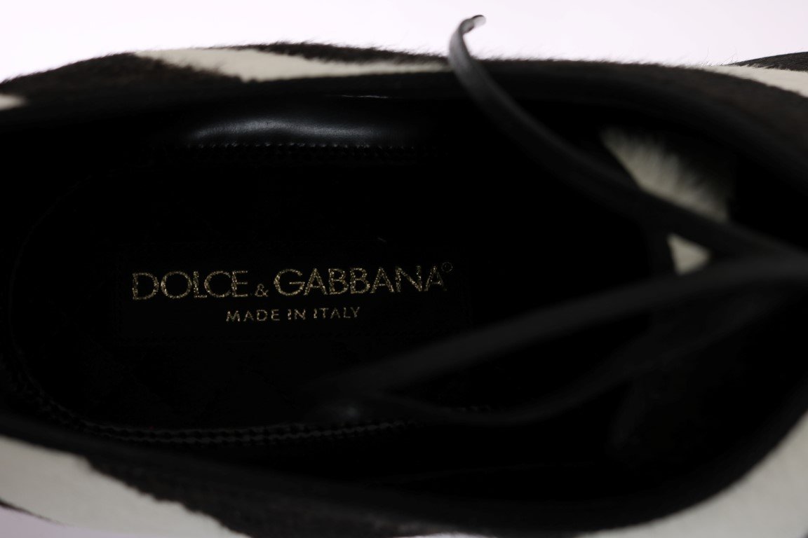 Black White Striped Pony Hair Shoes
