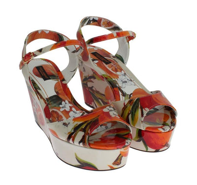 White Leather Oranges Wedges Sandals