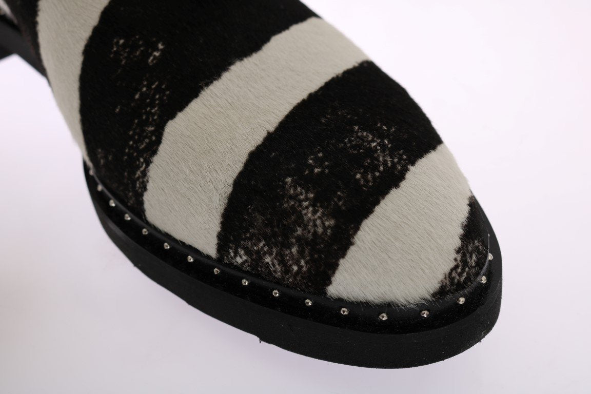 Black White Striped Pony Hair Shoes