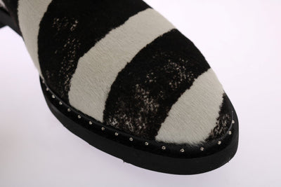 Black White Striped Pony Hair Shoes
