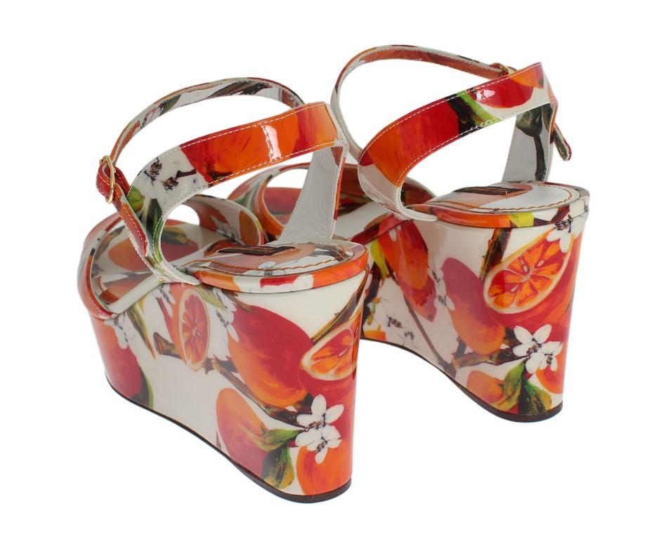 White Leather Oranges Wedges Sandals