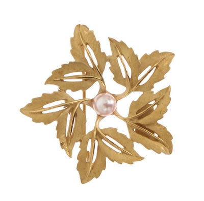 Gold Brass Pearl Leafes SICILY Brooch