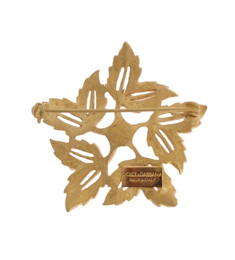 Gold Brass Pearl Leafes SICILY Brooch