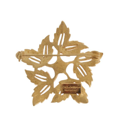 Gold Brass Pearl Leafes SICILY Brooch