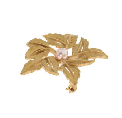Gold Brass Pearl Leafes SICILY Brooch