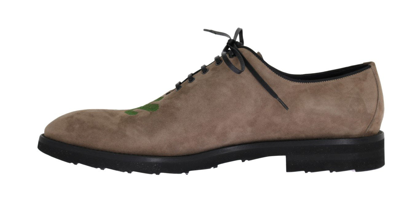 Beige Suede Ricamo Texas Dress Shoes