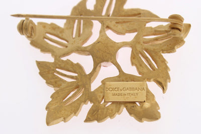 Gold Brass Pearl Leafes SICILY Brooch