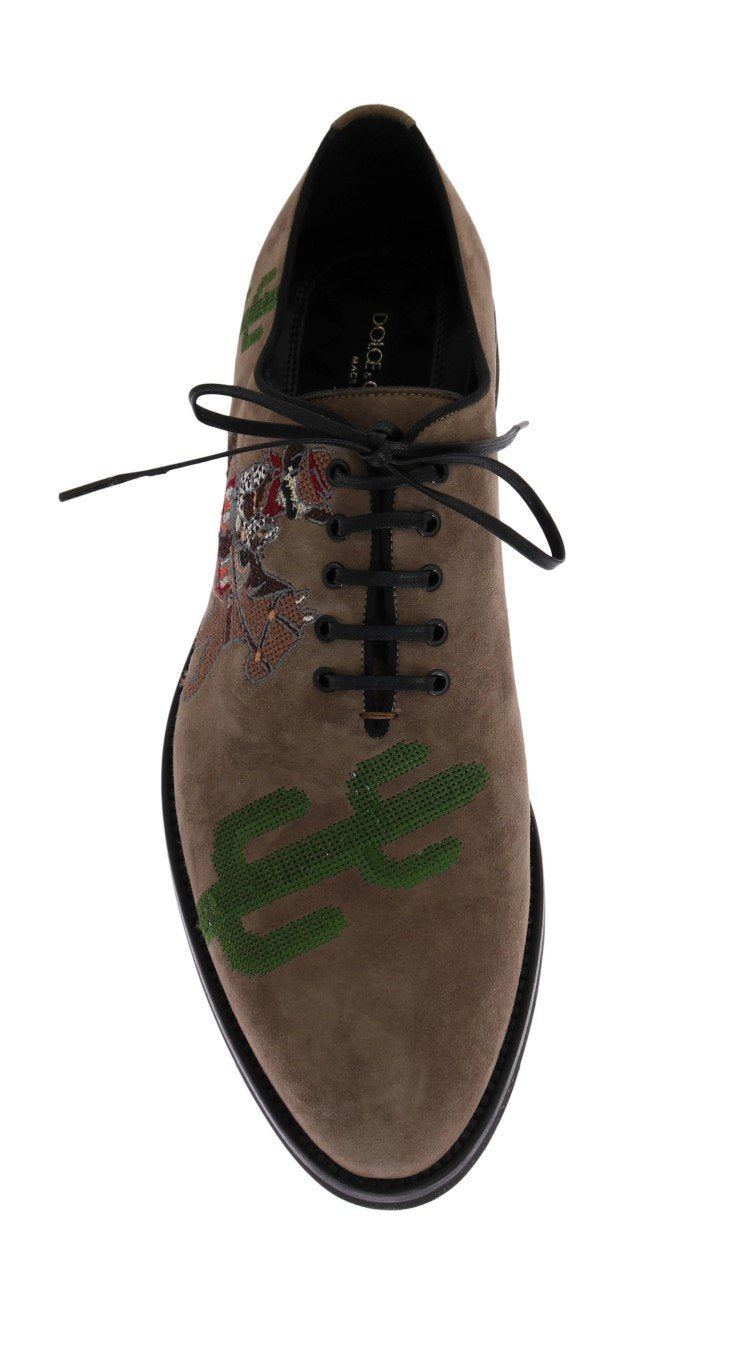 Beige Suede Ricamo Texas Dress Shoes