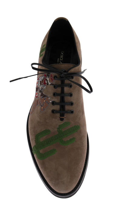 Beige Suede Ricamo Texas Dress Shoes
