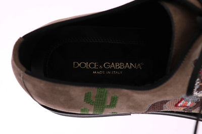 Beige Suede Ricamo Texas Dress Shoes