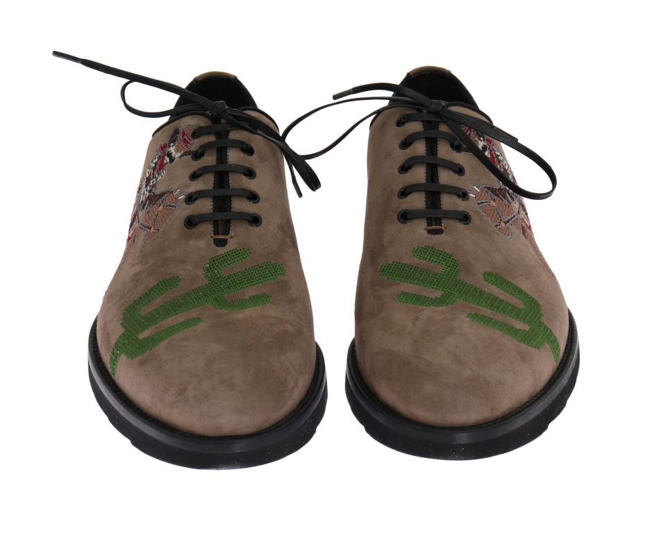 Beige Suede Ricamo Texas Dress Shoes