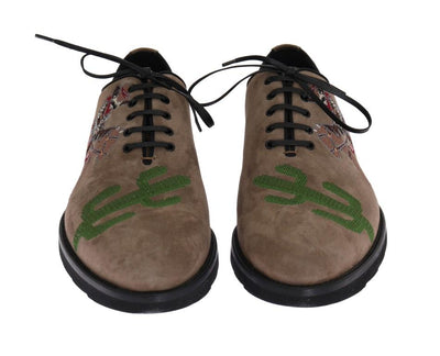 Beige Suede Ricamo Texas Dress Shoes