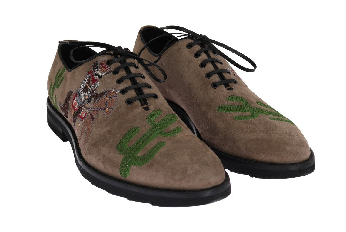 Beige Suede Ricamo Texas Dress Shoes