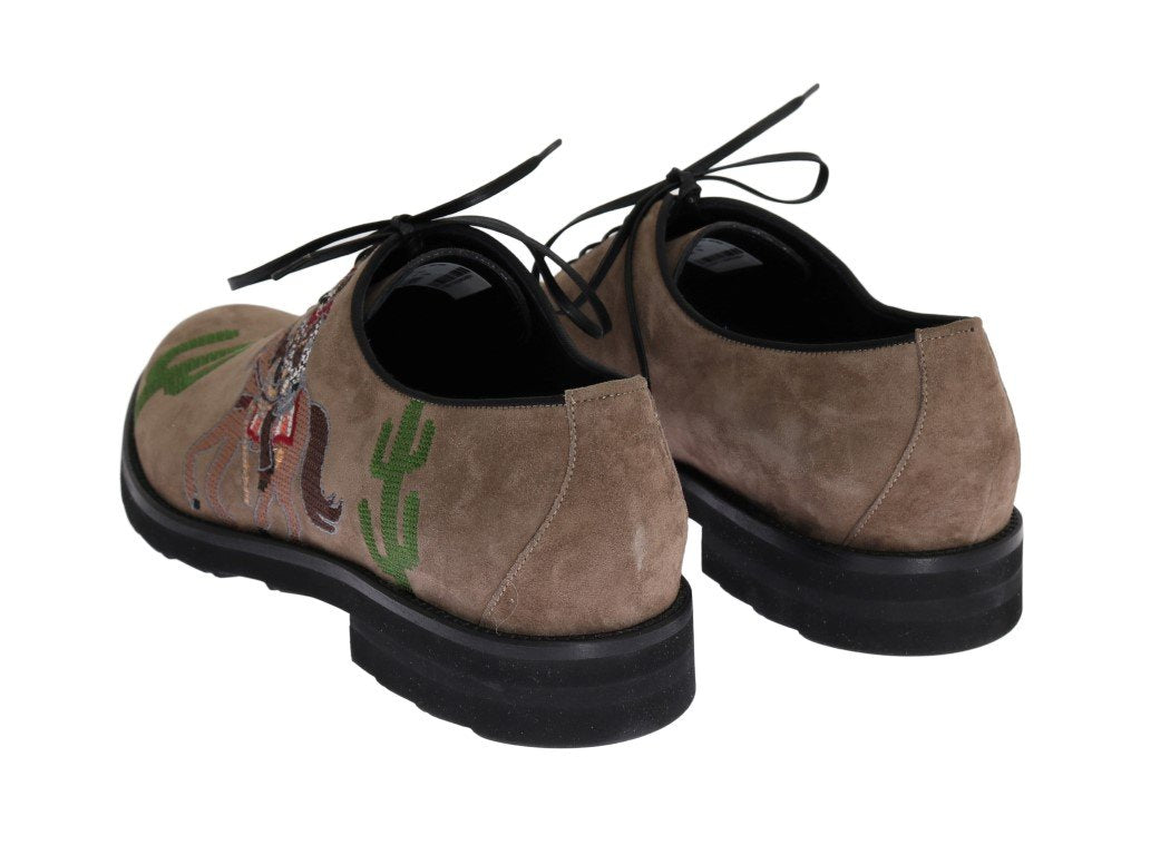 Beige Suede Ricamo Texas Dress Shoes