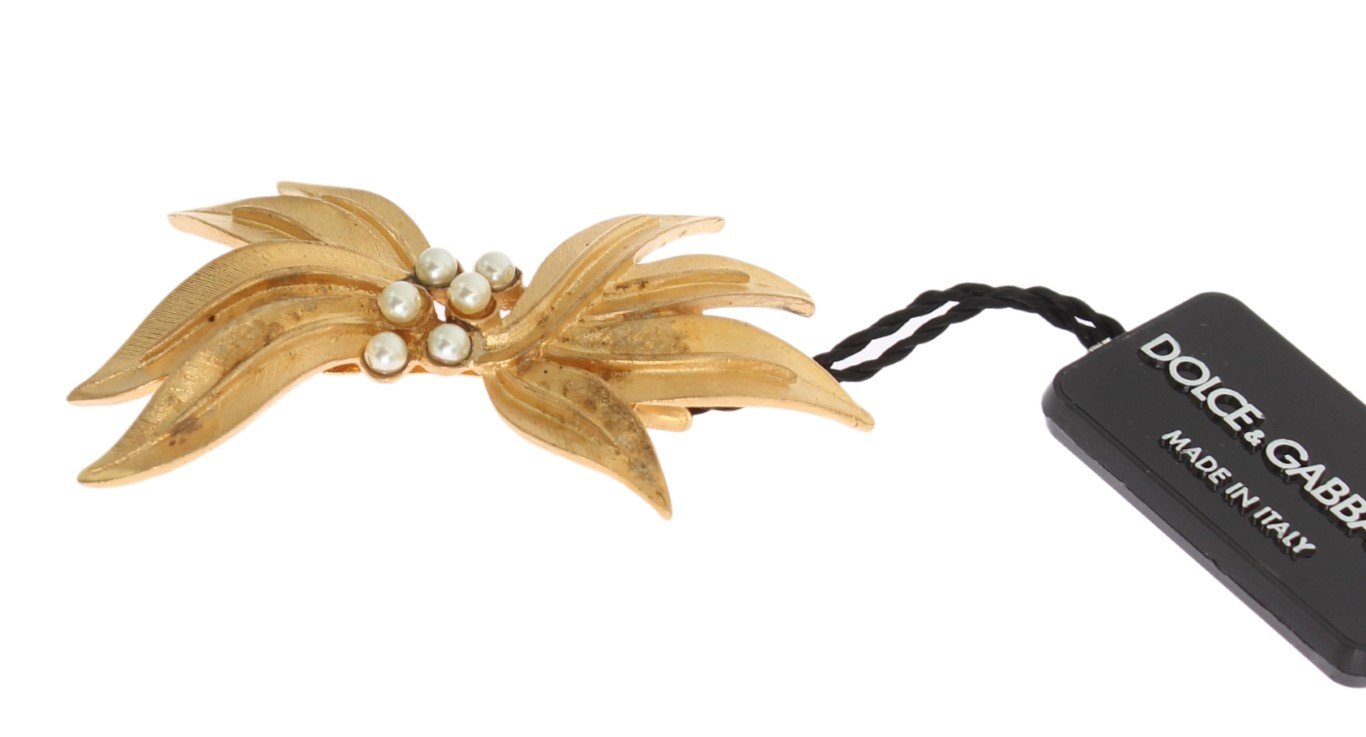 Gold Brass Leaf Crystal Hair Clip