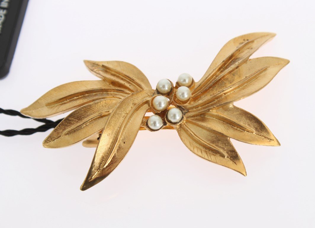 Gold Brass Leaf Crystal Hair Clip