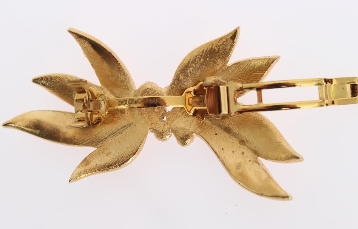 Gold Brass Leaf Crystal Hair Clip