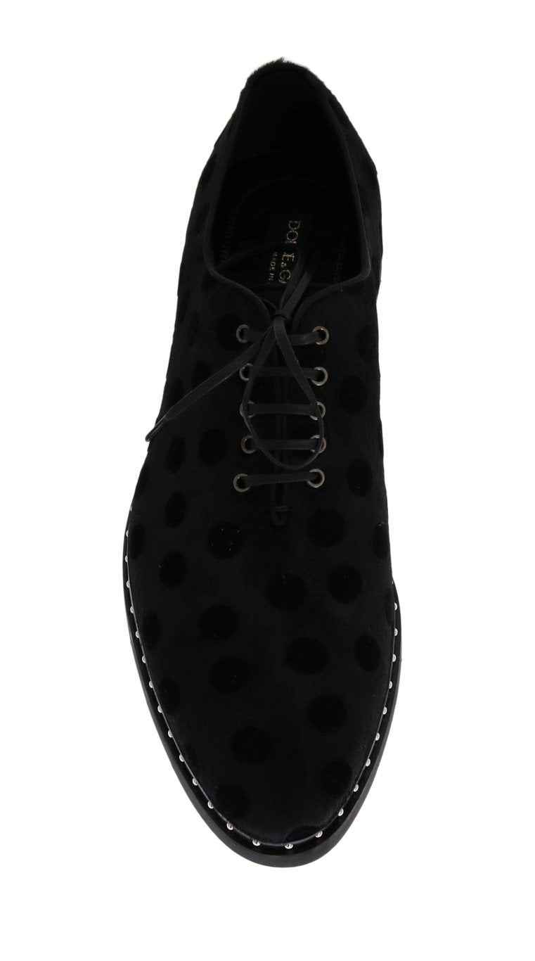 Black Polka Dotted Pony Hair Shoes