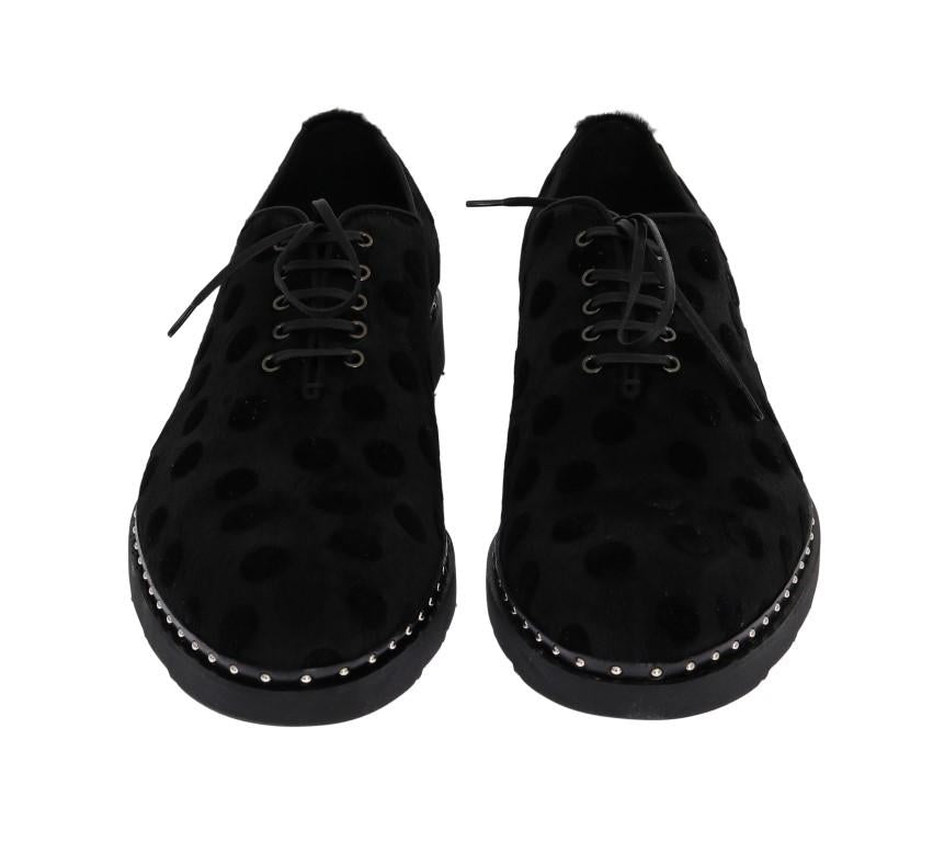 Black Polka Dotted Pony Hair Shoes