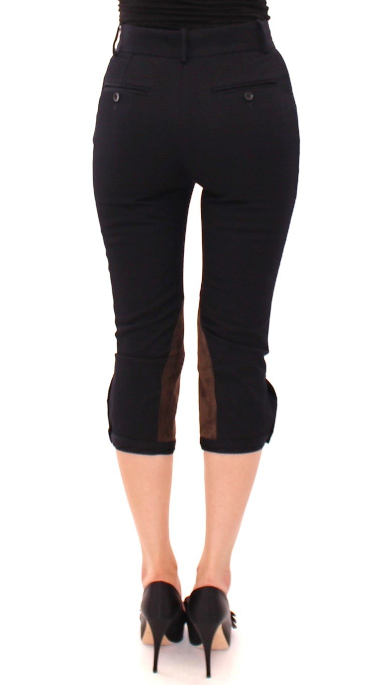 Blue Cotton Calfskin Straight Logo Capri Pants