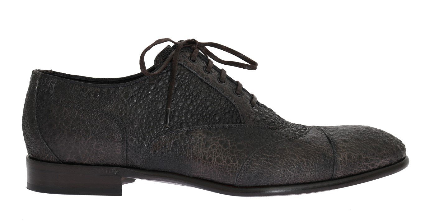 Gray Frog Skin Leather Derby Shoes